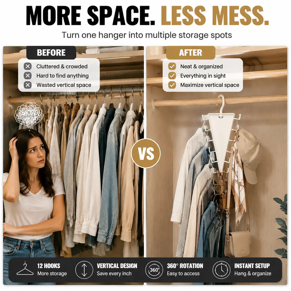 12-Hook Vertical Closet Organizer