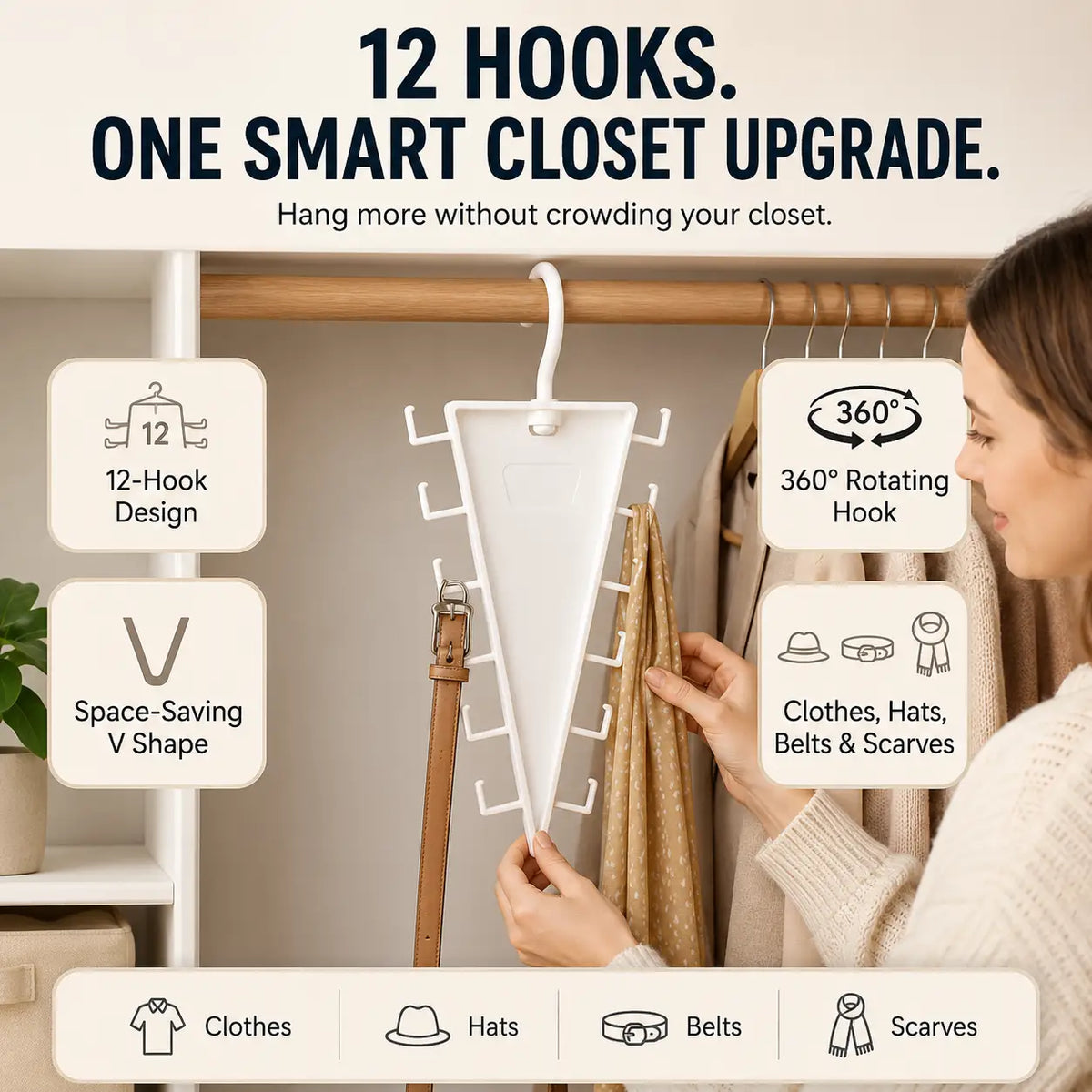 12-Hook Vertical Closet Organizer