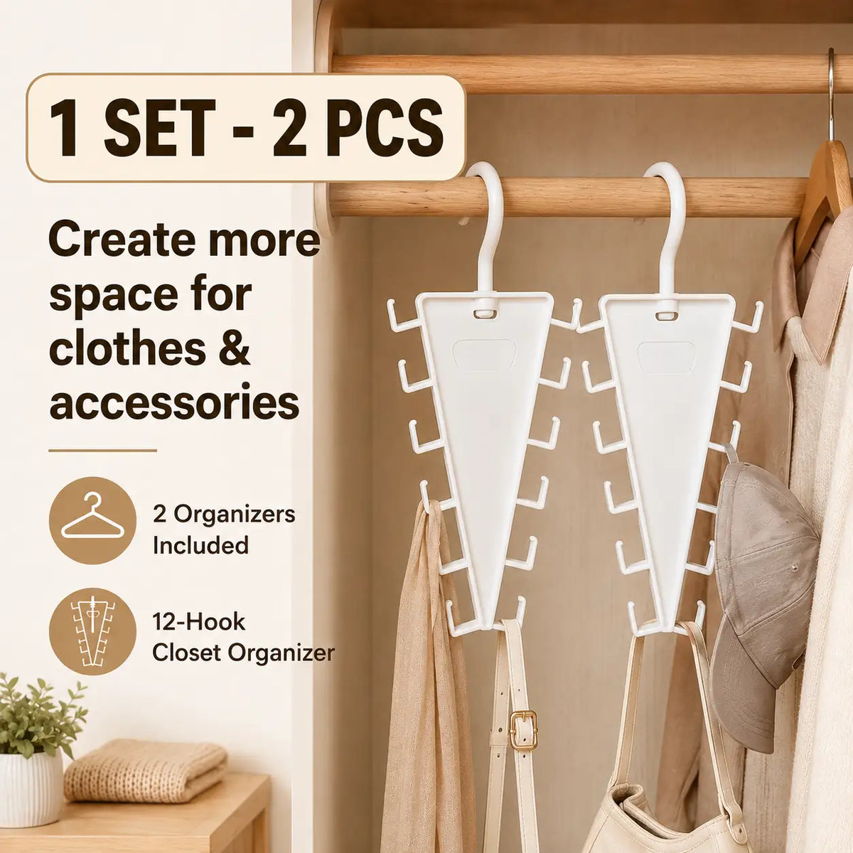 12-Hook Vertical Closet Organizer