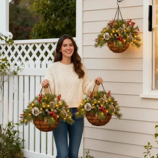 60% OFF Christmas Hot Sale Pre-Lit Artificial Christmas Hanging Basket