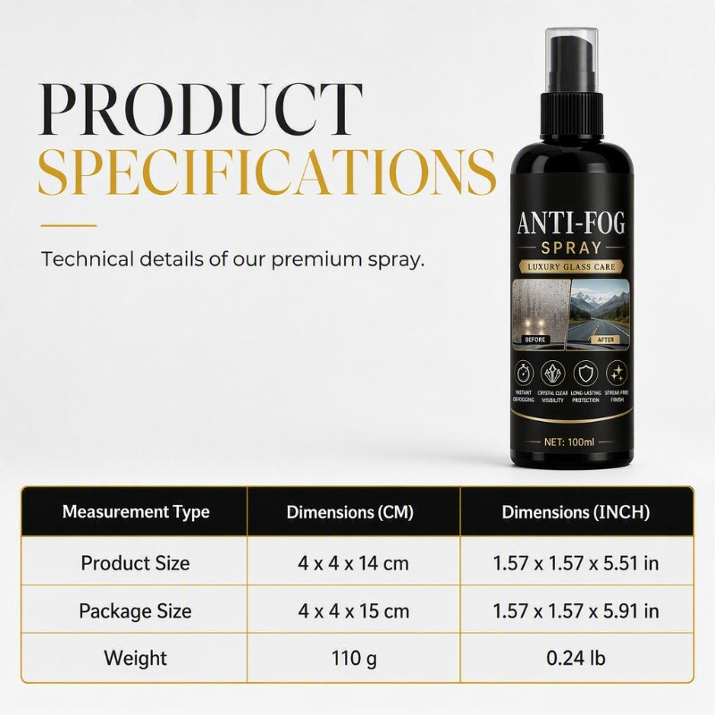 Car Glass Anti‑Fog Spray‑ 24H Long‑Lasting Streak‑Free Defogger Spray